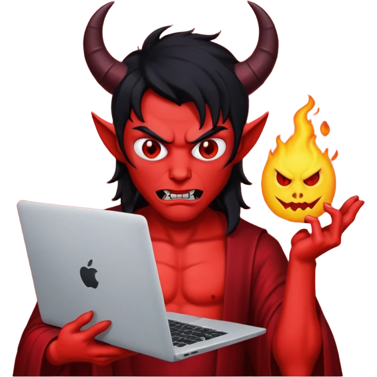satan god with laptop, red and black emoji