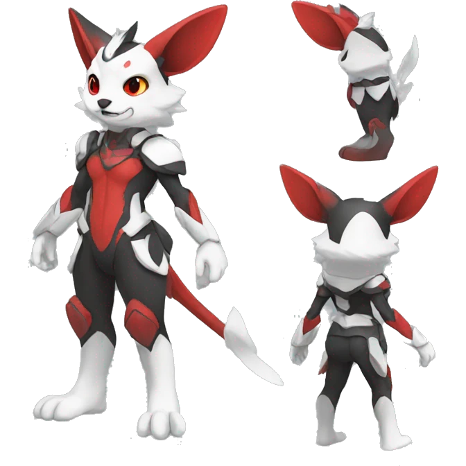 Cute cool black red white animal hybrid Fakemon full body emoji