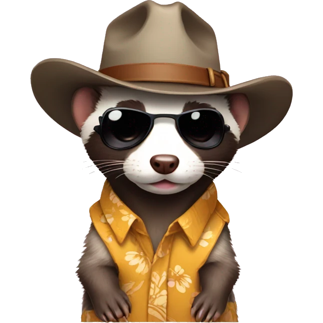 detective Ferret wearing a tiny cowboy hat with sunglasses Hawaiian shirt emoji