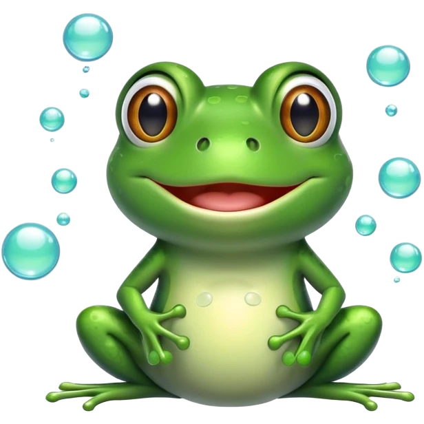 frog blowing bubbles with a goofy smile emoji