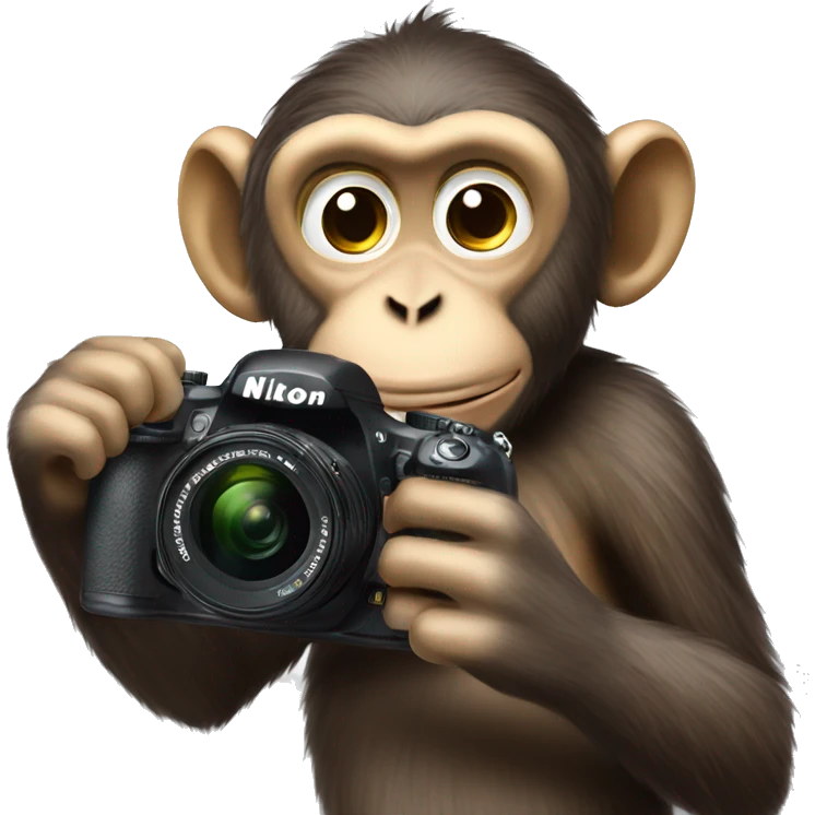 a monkey, taking photos with a camera, Nikon emoji