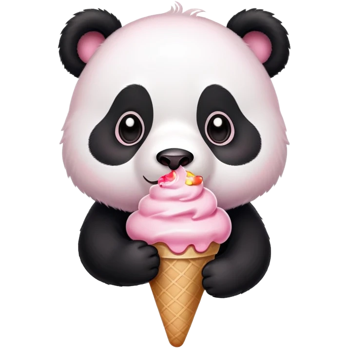 White Panda eating soft pink ice cream emoji