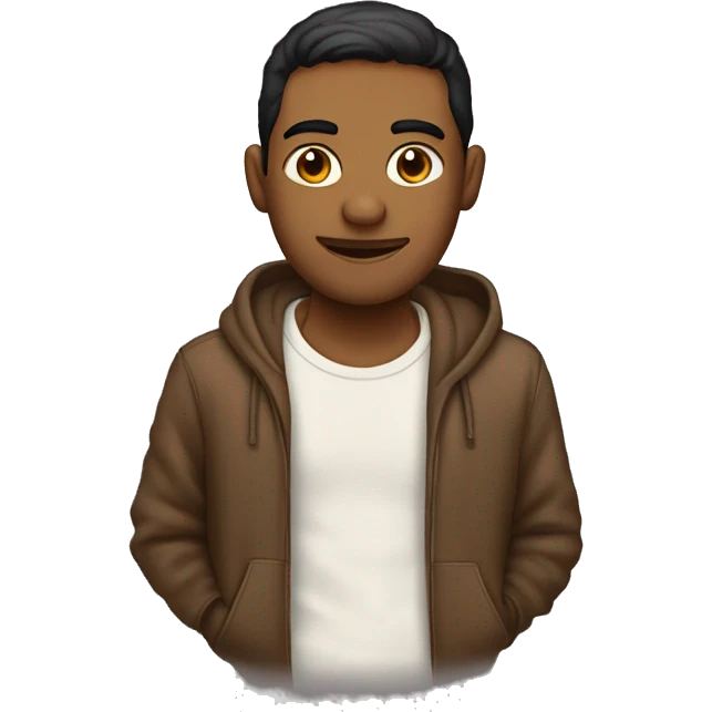 chico con sudadera, ojos marrones y fondo balnco emoji