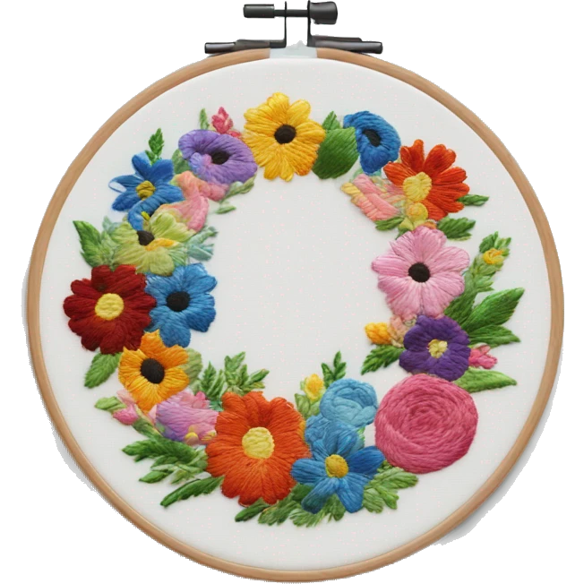  embroidery hoop with colorful bouquet embroidered on it emoji