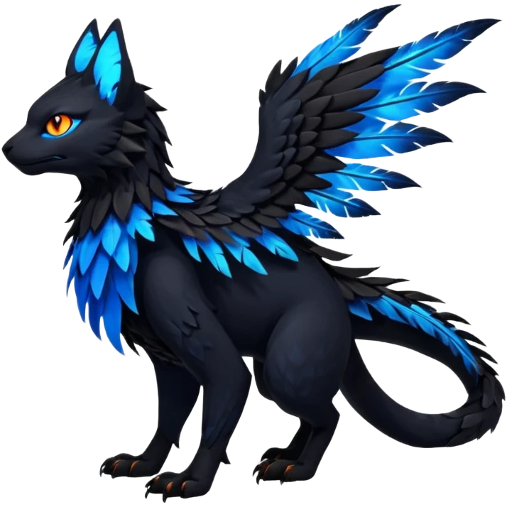 Black Dark Exotic Beaked Feathery Nocturnal Neon-glowing Abyssal Nightly Abyss-Cat-Gryphon-Salandit-Nargacuga-Silvally-Fakémon Creature (full body) emoji