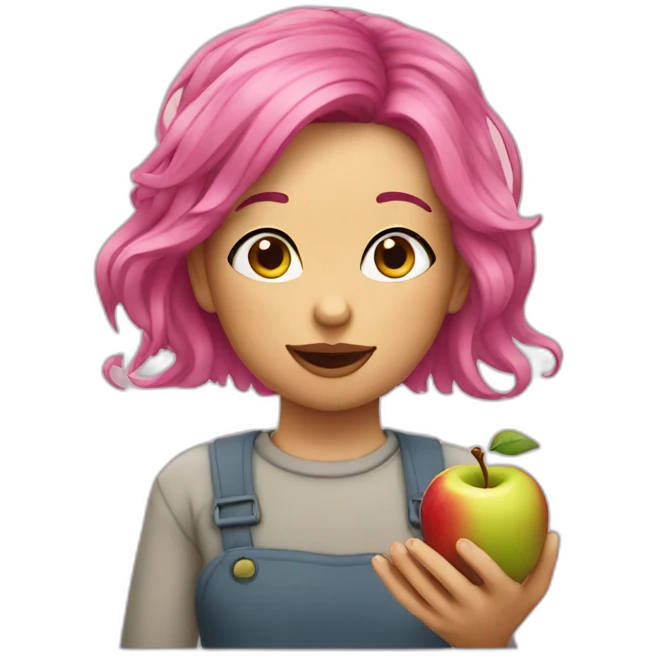 She has pink hair and eats apples emoji