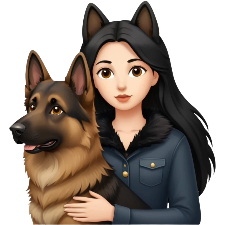 woman with black long hair with german shepherd emoji