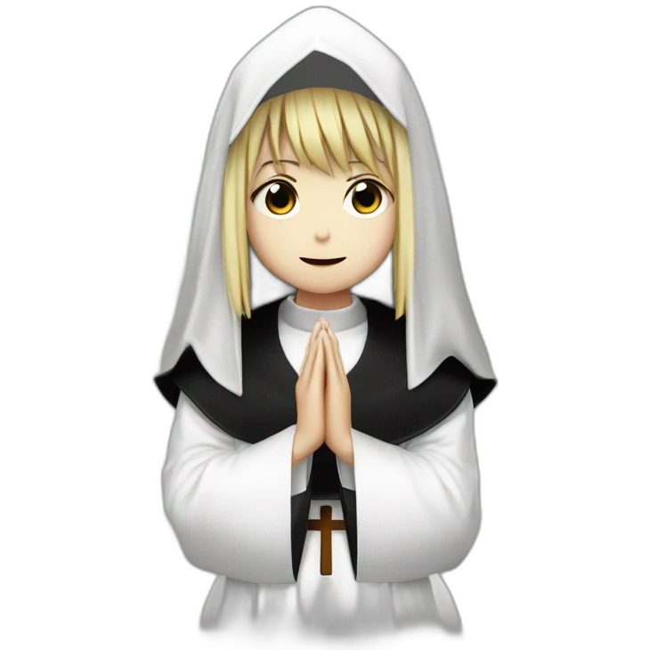 Misa Amane from death note dressed as a nun crying and praying emoji