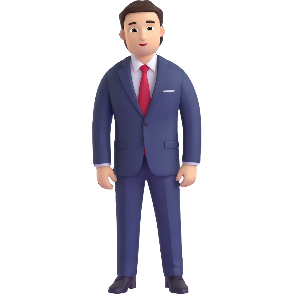man wearing a dark blue-gray business suit with a white shirt and a red tie emoji