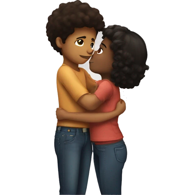black hair girl kissing brown hair boy emoji