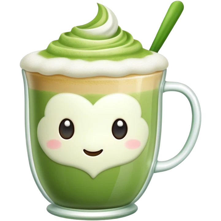 “Matcha latte in a cute glass cup, emoji