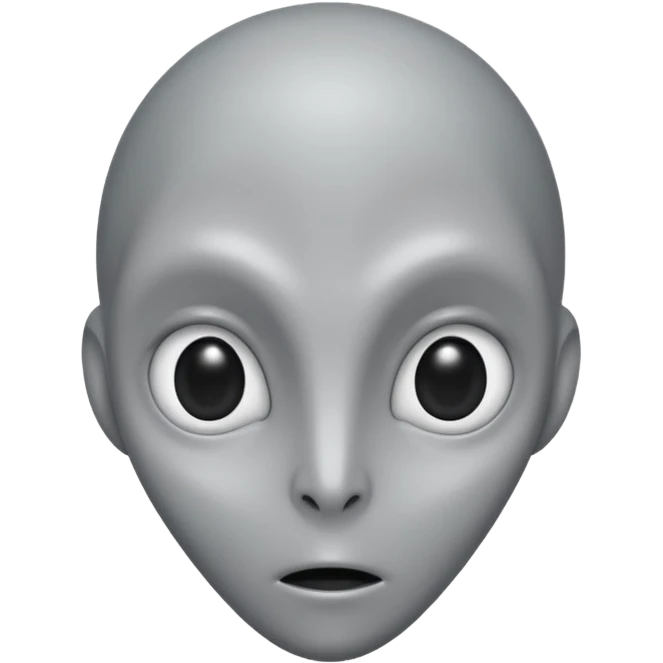 Portrait of a grey alien with large black eyes, thin face, elongated head, smooth grey skin, minimalist design emoji