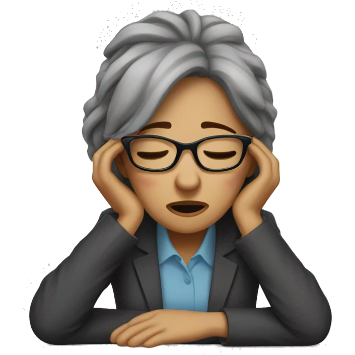 tired woman with glasses falls down
 away from work emoji