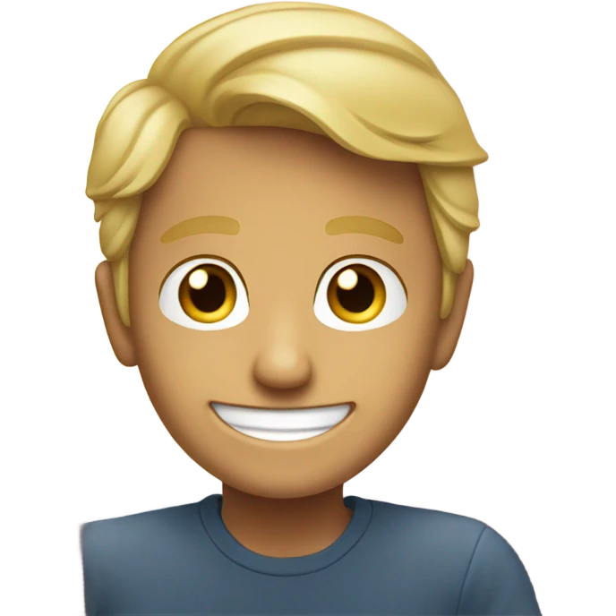 smiling boy by the window  make look like Donald Trump look emoji