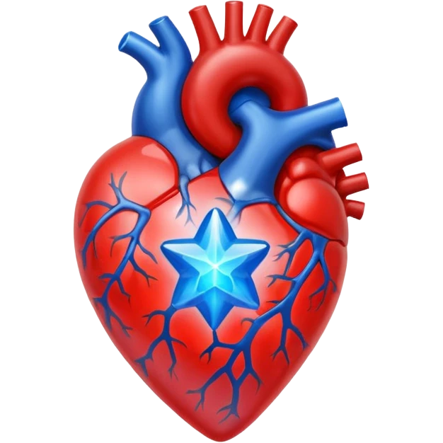 A translucent anatomical red heart with a sci-fi blue star inside emoji