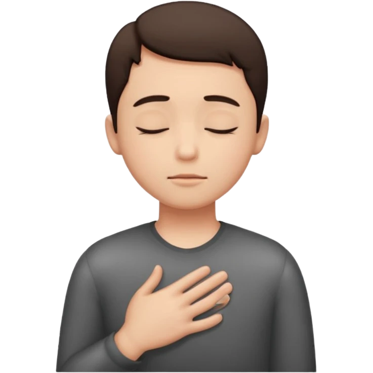 una mano en pecho ojos cerrados emoji