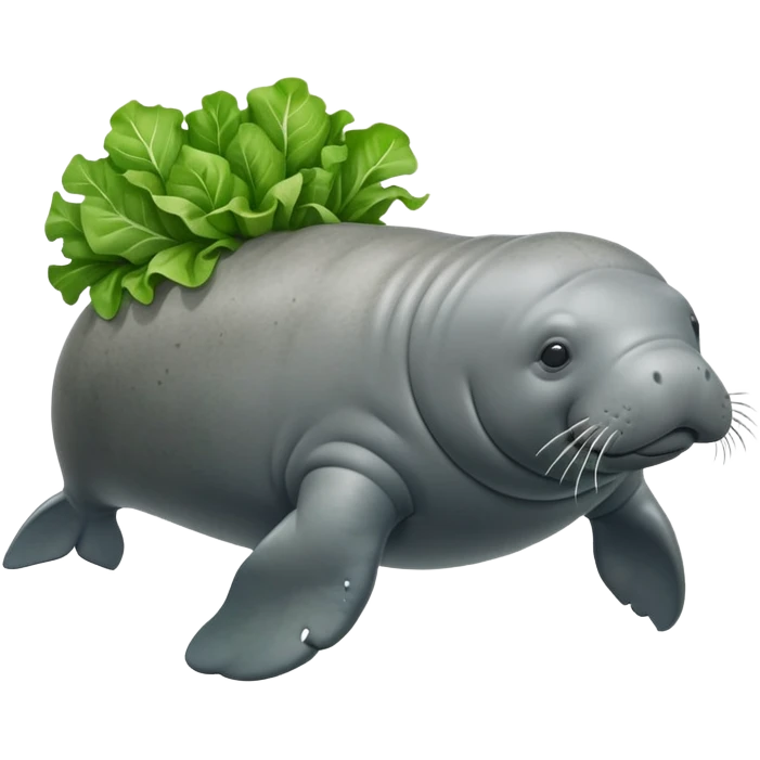 Cinematic realistic full body side view of a manatee holding a head of lettuce  emoji