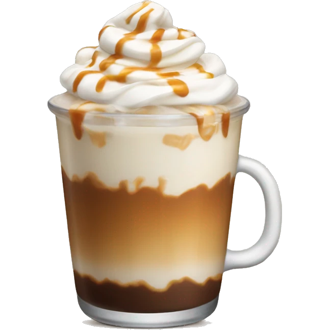 a iced latte with whipped cream and caramel. emoji