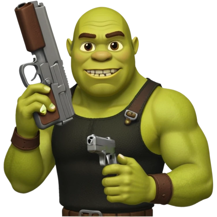 Shrek holding a Glock 19 emoji