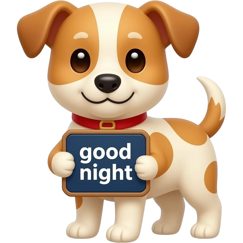 perrito gracioso con la frase buenas noches en un cartel emoji
