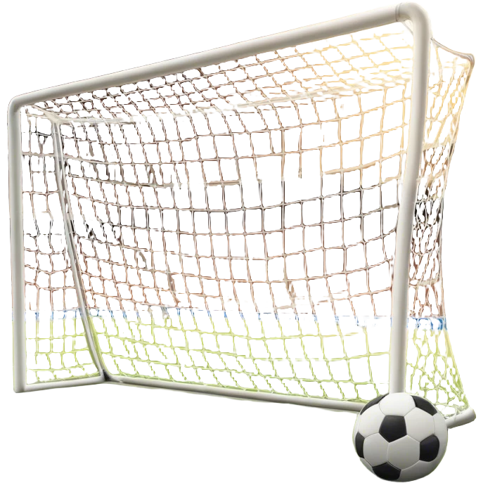 Cinematic Realistic image of a soccer goal net with intricately detailed mesh textures and subtle signs of wear, set against a dynamic, sunlit stadium backdrop that emphasizes its iconic presence in the game emoji