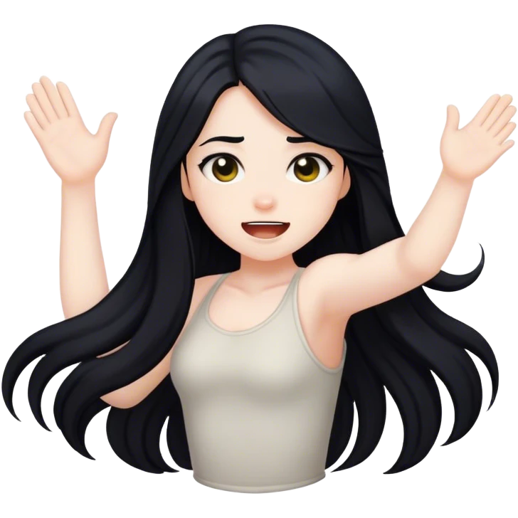 Pale girl with long black hair shaking  emoji