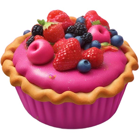 Hot pink pie with glitter, Flowers, and fruit emoji