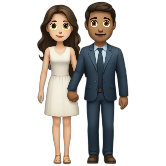 a dark-haired man with brown eyes and a girl with brown hair and blue eyes are holding hands emoji