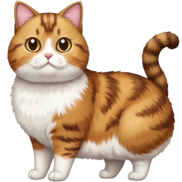 full body torbie and white cat with small head and short but chubby body emoji