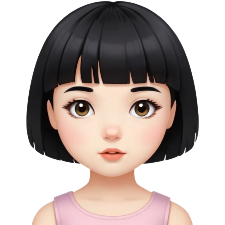 Gorgeous short french haircut baby bangs black hair Amelie Beautiful Blushing Petite Girl with beautiful hair aesthetic emoji