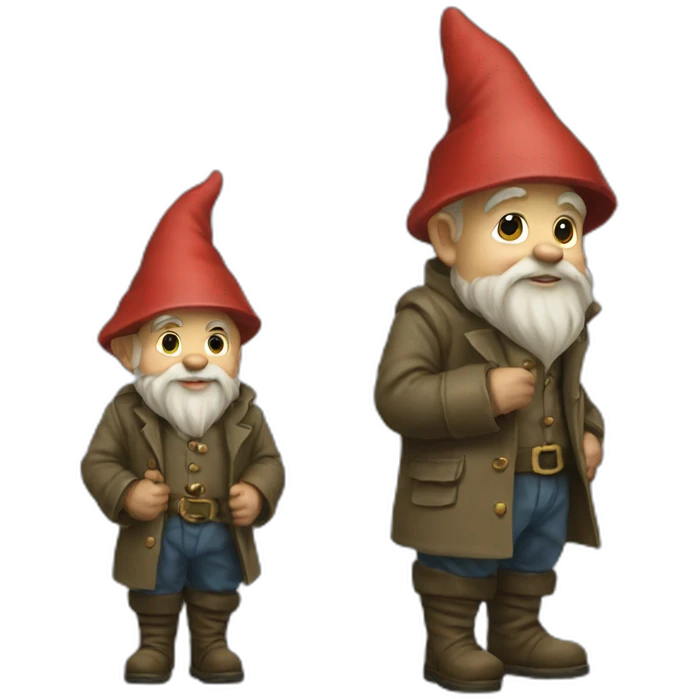 Gnome selling stuff from his trenchcoat emoji