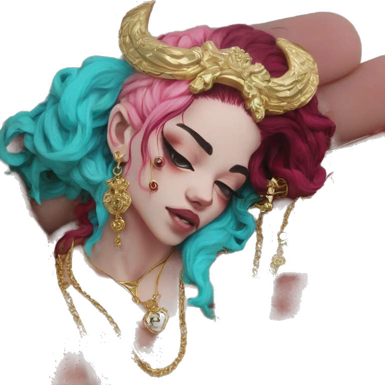 Vintage painting swirls gold jewellery baroque raven wings angel tropical Deep pink maroon burgundy cyan dark hoodie man vitiligo dyed hair gold piercings nose piercing ear piercings emoji