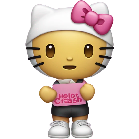 Hello kitty with a sign that says “don’t crash OUT emoji