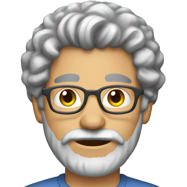 man grey curly hair gray beard (no mustache) wearing a shirt emoji