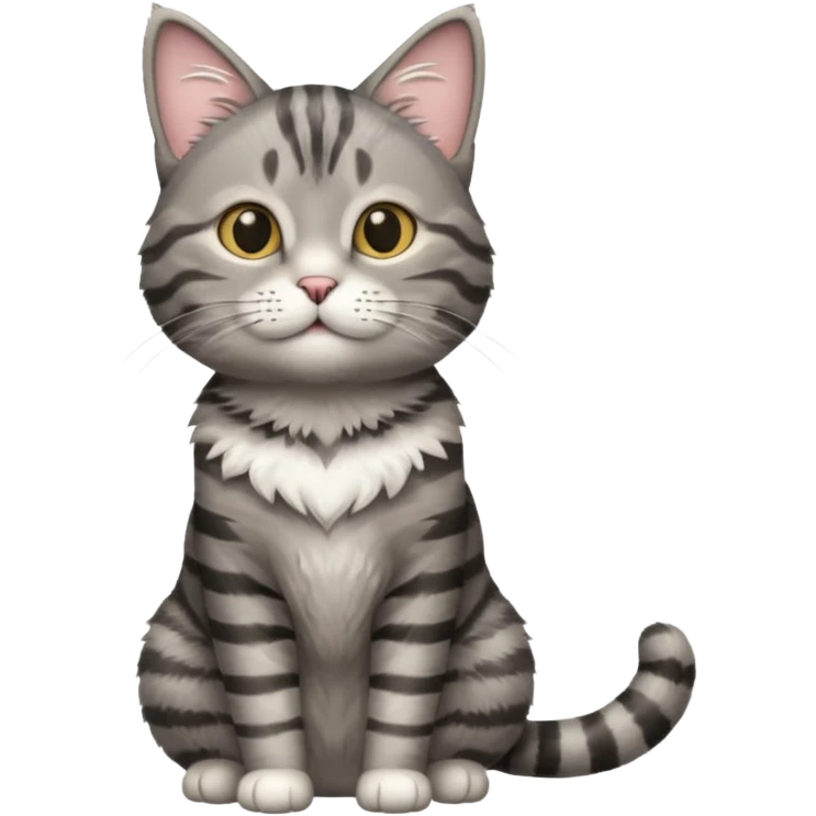 A high-resolution photo-realistic digital illustration of a grey tabby cat, chest upward emoji