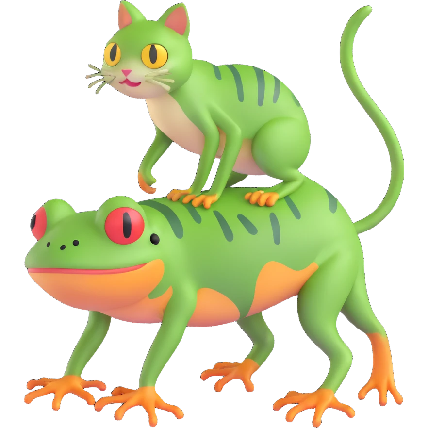 a cat walking a frog emoji