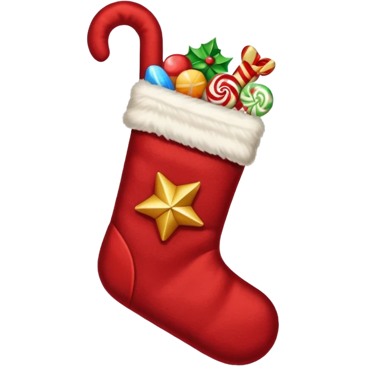 A cozy Christmas stocking full of vintage toys and candy emoji