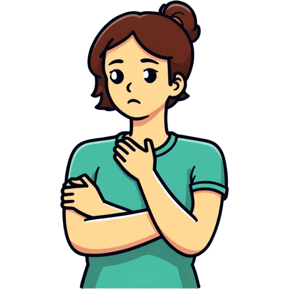 Woman crosed her arms grabing her neck with a choking face emoji
