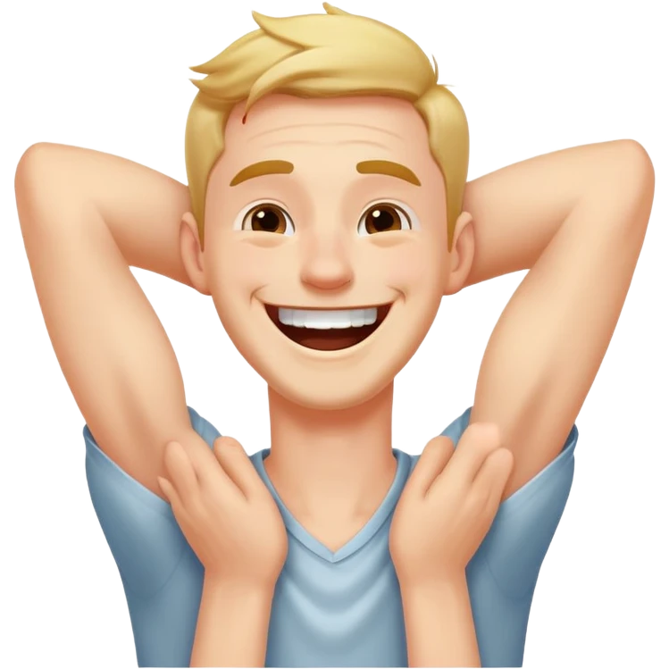 Guy putting arms on neck laughing emoji