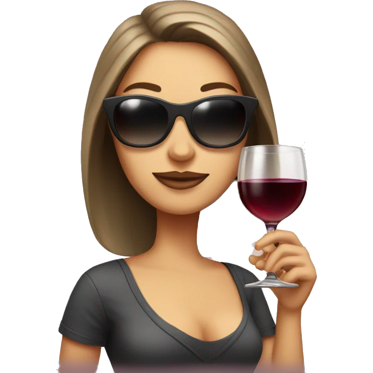 White girl wearing sunglasses holding one glass of wine  emoji