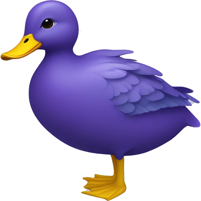 a blue duck with yellow beak and feet with purple rings around its eyes emoji