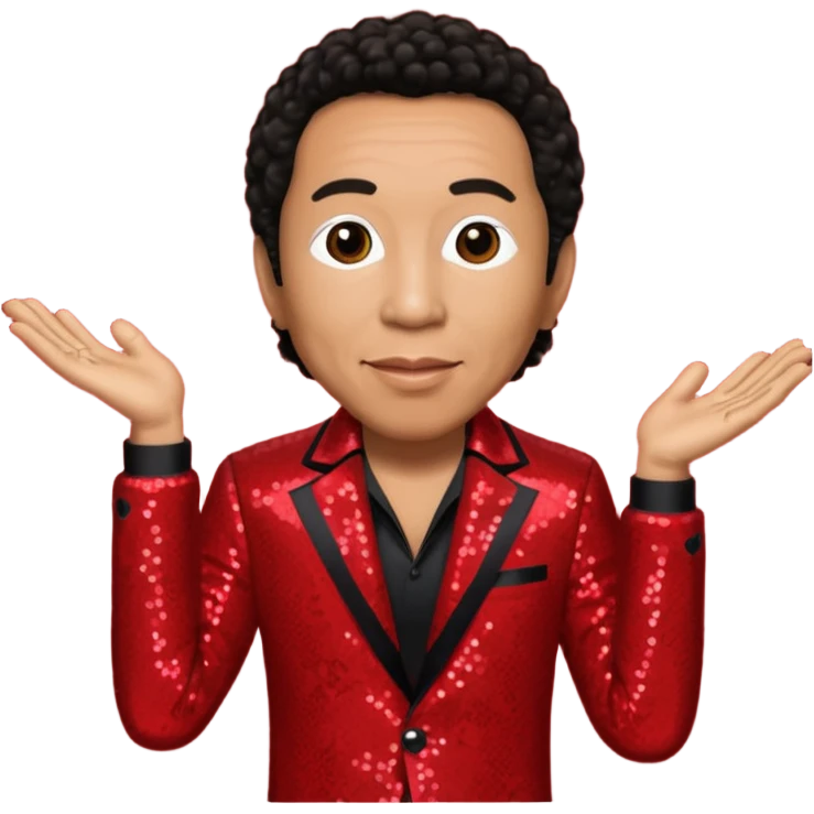 Smokey Robinson with dark brown hair, red sequin outfit emoji