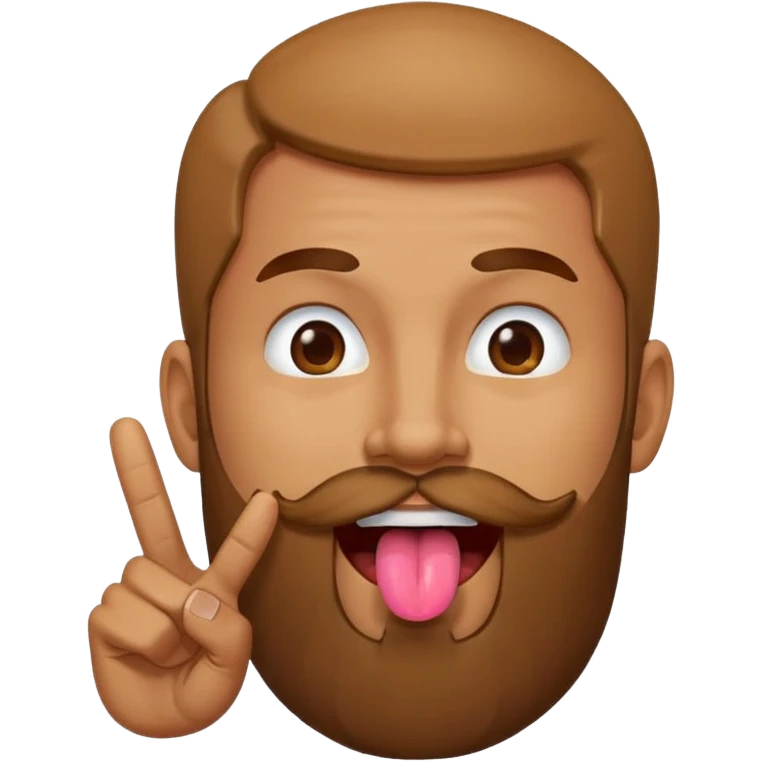 Man with beard sticking tongue out with peace sign under tongue emoji