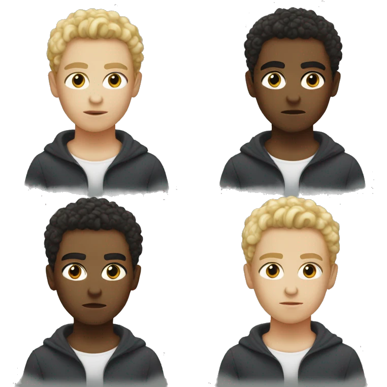 black eyes, very very curly blonde very short hair, boy, serious face, light skin emoji