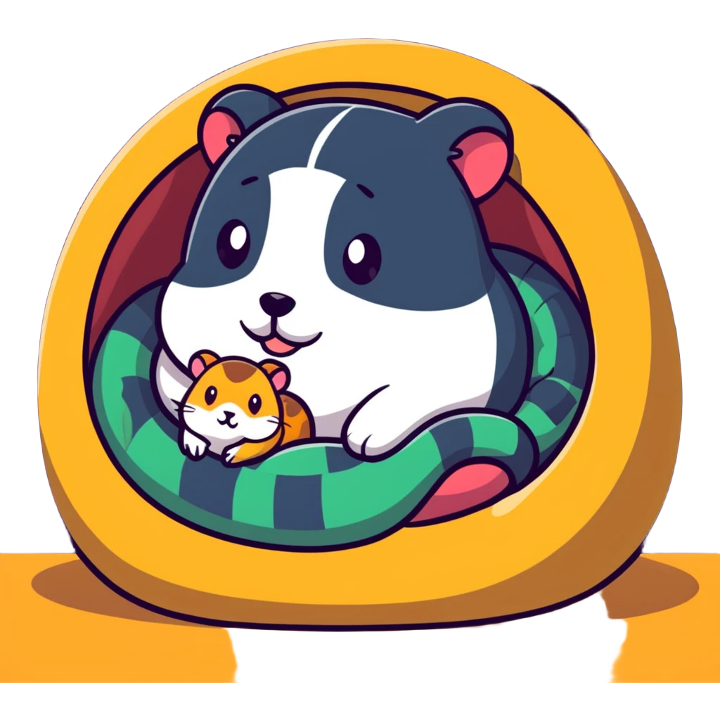 snake hugging a hamster in a cozy den with pillows emoji