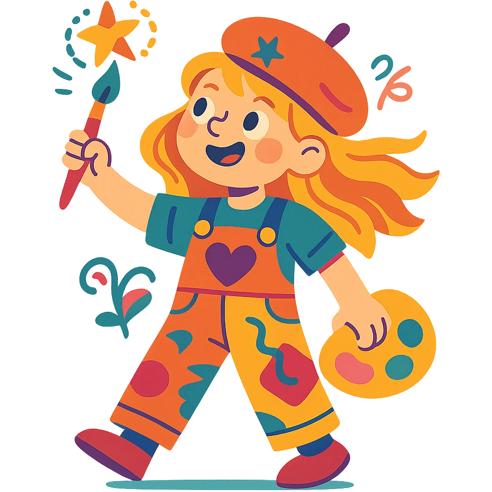 creative blond girl, imaginative expression, playful pose, vibrant colors, whimsical details emoji