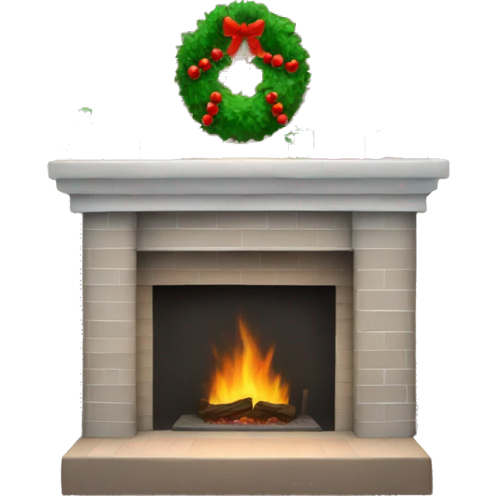 Brick Fireplace with wreath and Christmas lights and stockings emoji