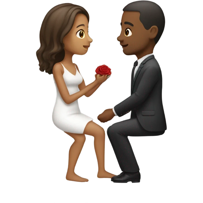 Medium skin tone Woman proposing marriage one one knee to medium skin tone man emoji