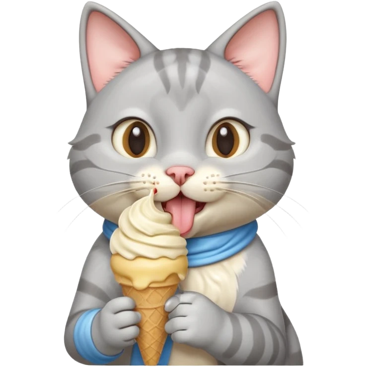 cute gray cat portrait, head and shoulders only, licking an ice cream cone, funny happy expression, 3D cartoon, mobile game icon style, clean background, no text, no watermark
 emoji