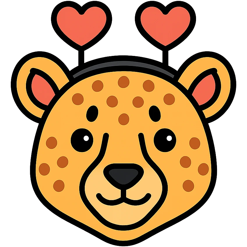 cheetah wearing a heart headband, colored icon emoji